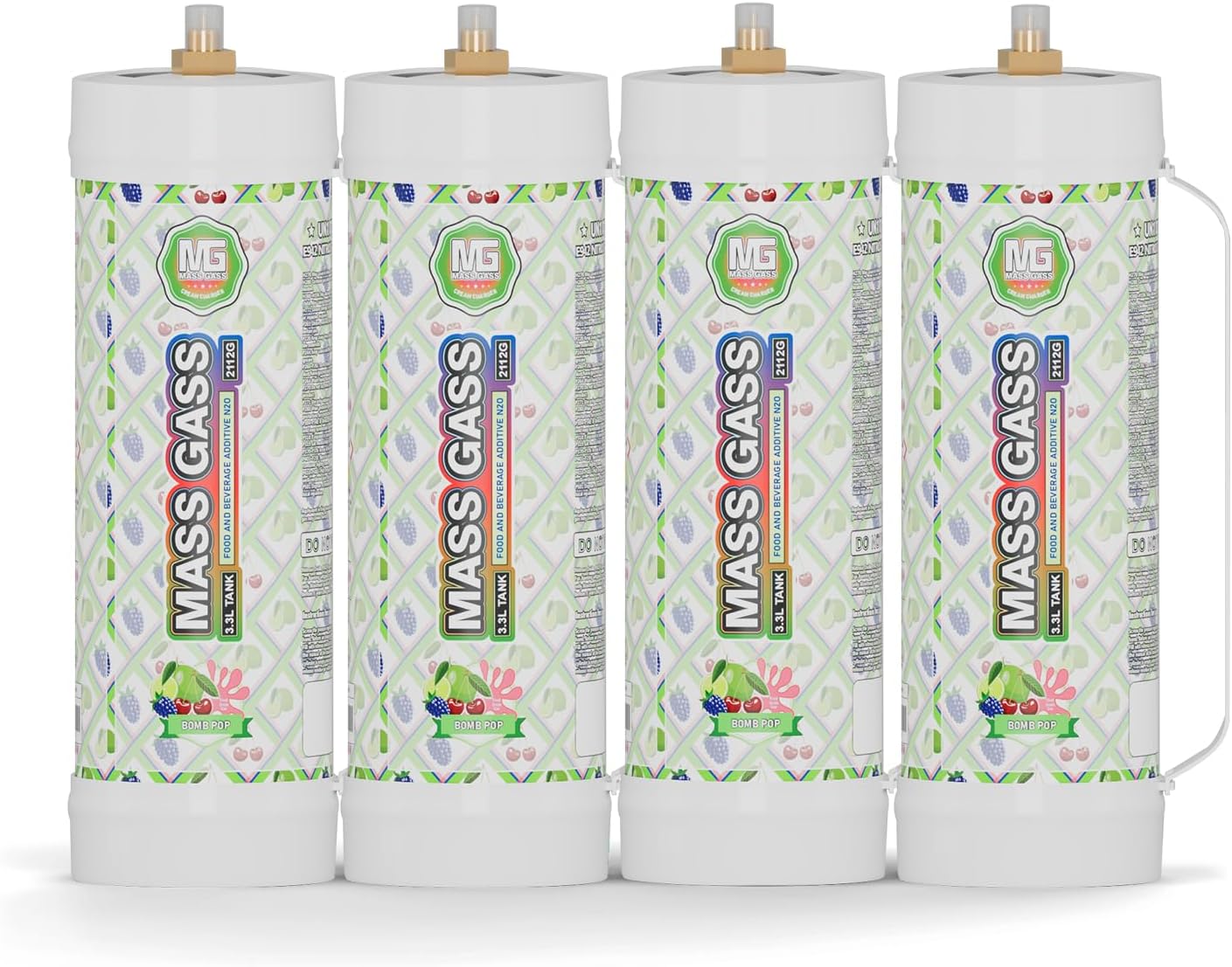 Whipped Cream Charger 2112g, 3.3L×4 Tanks Whip Cream Charger Cylinder Food Grade Bomb Pop Flavor for Whipped Cream Dispenser, 4-Pack with Nozzle