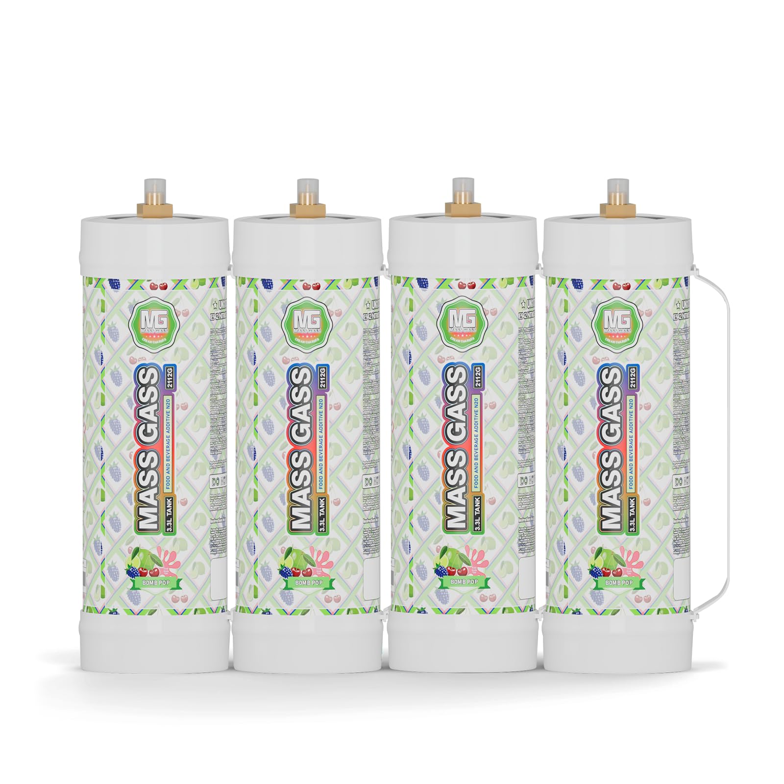 Whipped Cream Charger 2112g, 3.3L×4 Tanks Whip Cream Charger Cylinder Food Grade Bomb Pop Flavor for Whipped Cream Dispenser, 4-Pack with Nozzle