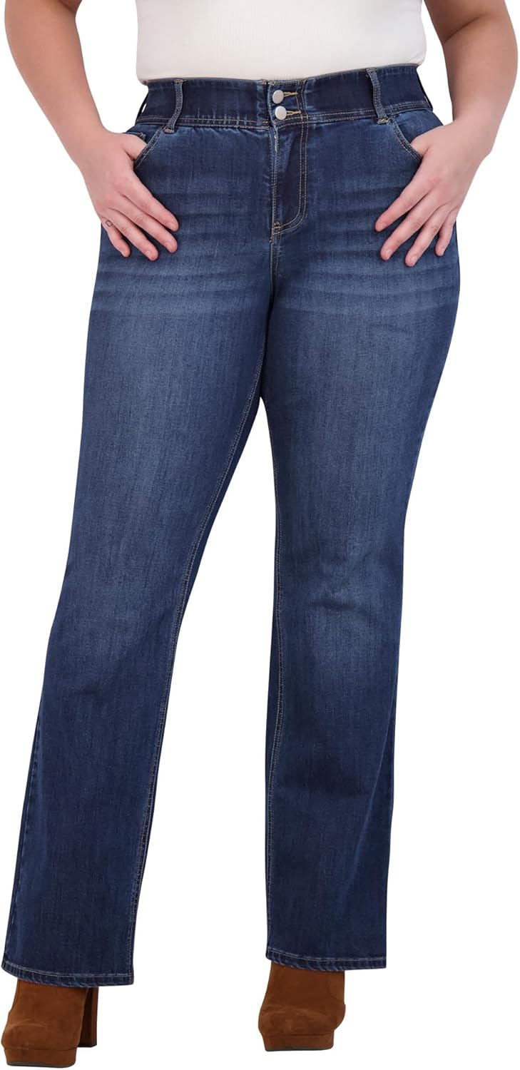 Women's Plus Size Jeans for Women - High Rise Elastic Plus Size Bootcut Jeans for Women - 32" Inseam