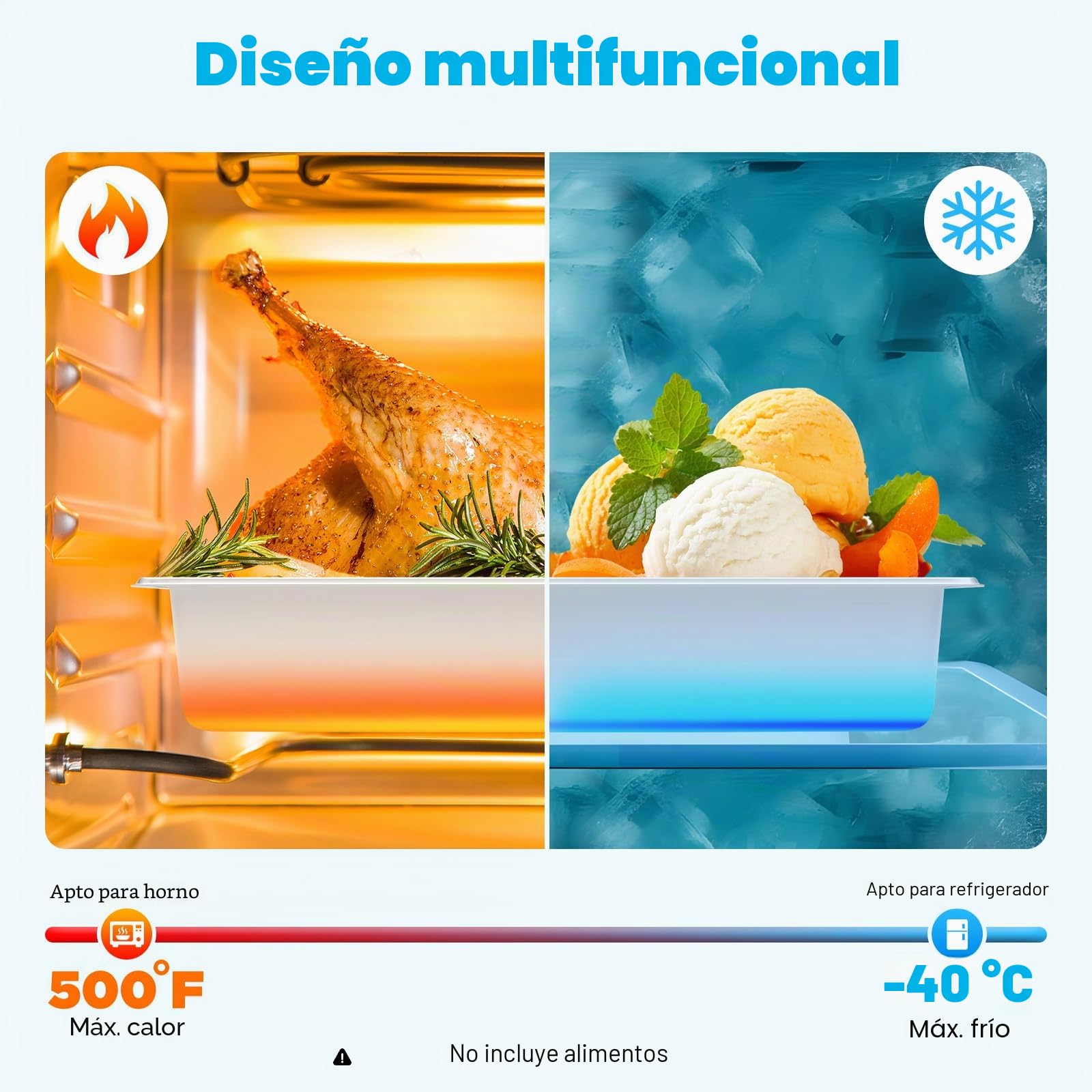 Gastronorm - Juego de 4 recipientes para alimentos con tapa, 9 litros, acero inoxidable, recipiente para calentar alimentos, tartas, sartén de hotel, mesa