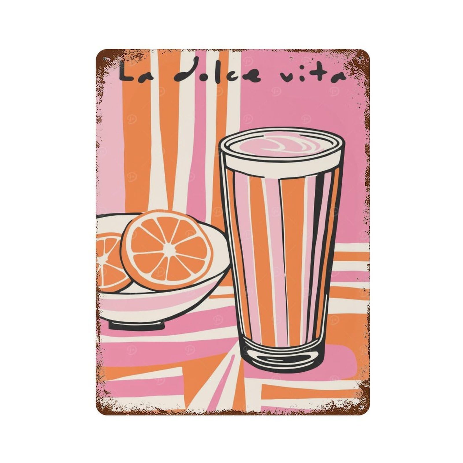 Pink La Dolce Vita 15.7"x11.8" Rust Effect Tin Sign, Vintage Wall Decor for Farmhouse, Kitchen And Entryway Decor