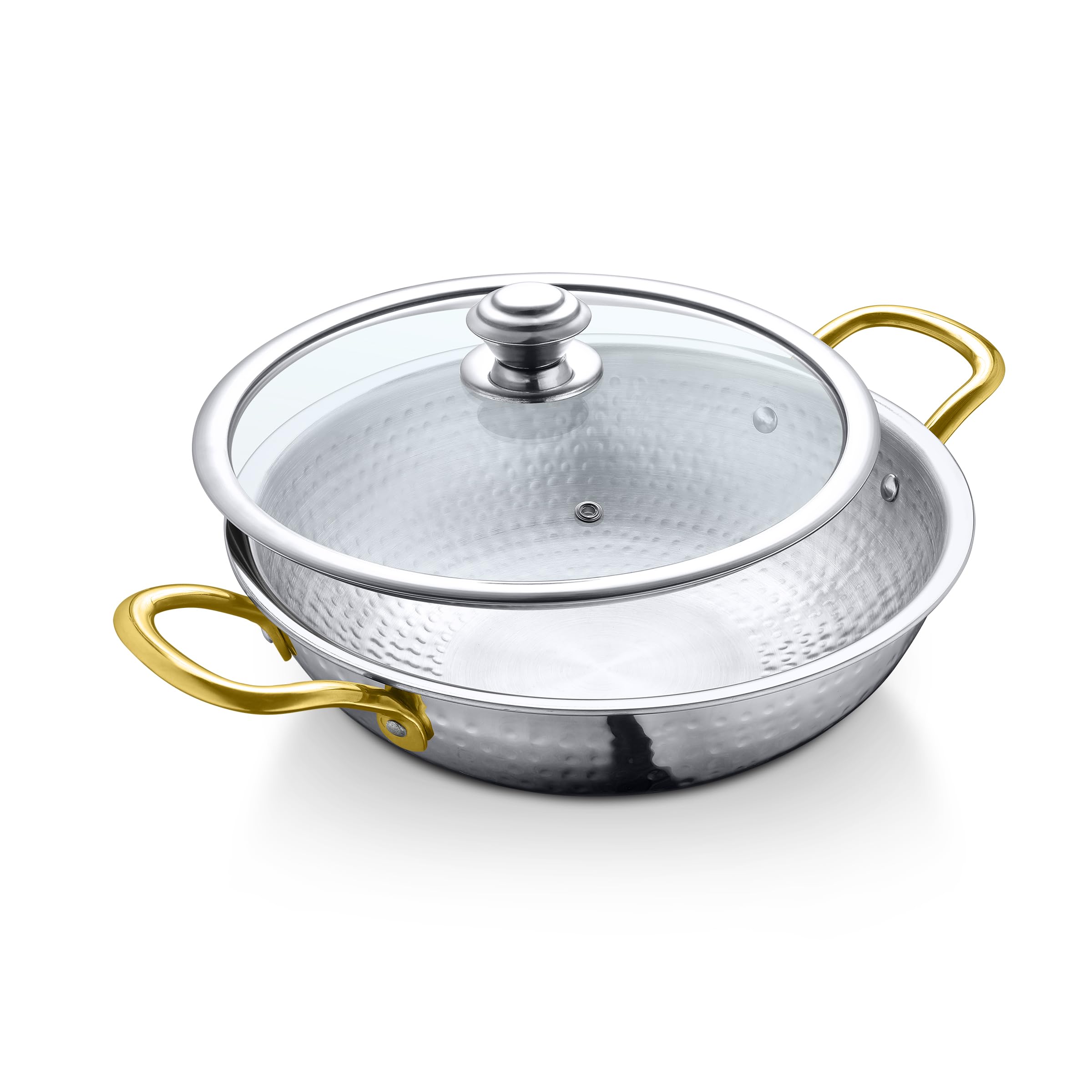 Royal Heritage Tri Ply Kadhai | Hammered Stainless Steel Kadhai with Lid | 22cm/8.4" 2 LTR. Thickness 2.5 mm |Induction Ready Kadhai | 3-Layer Body, 100% Toxin-Free No Chemical Coating-image-14