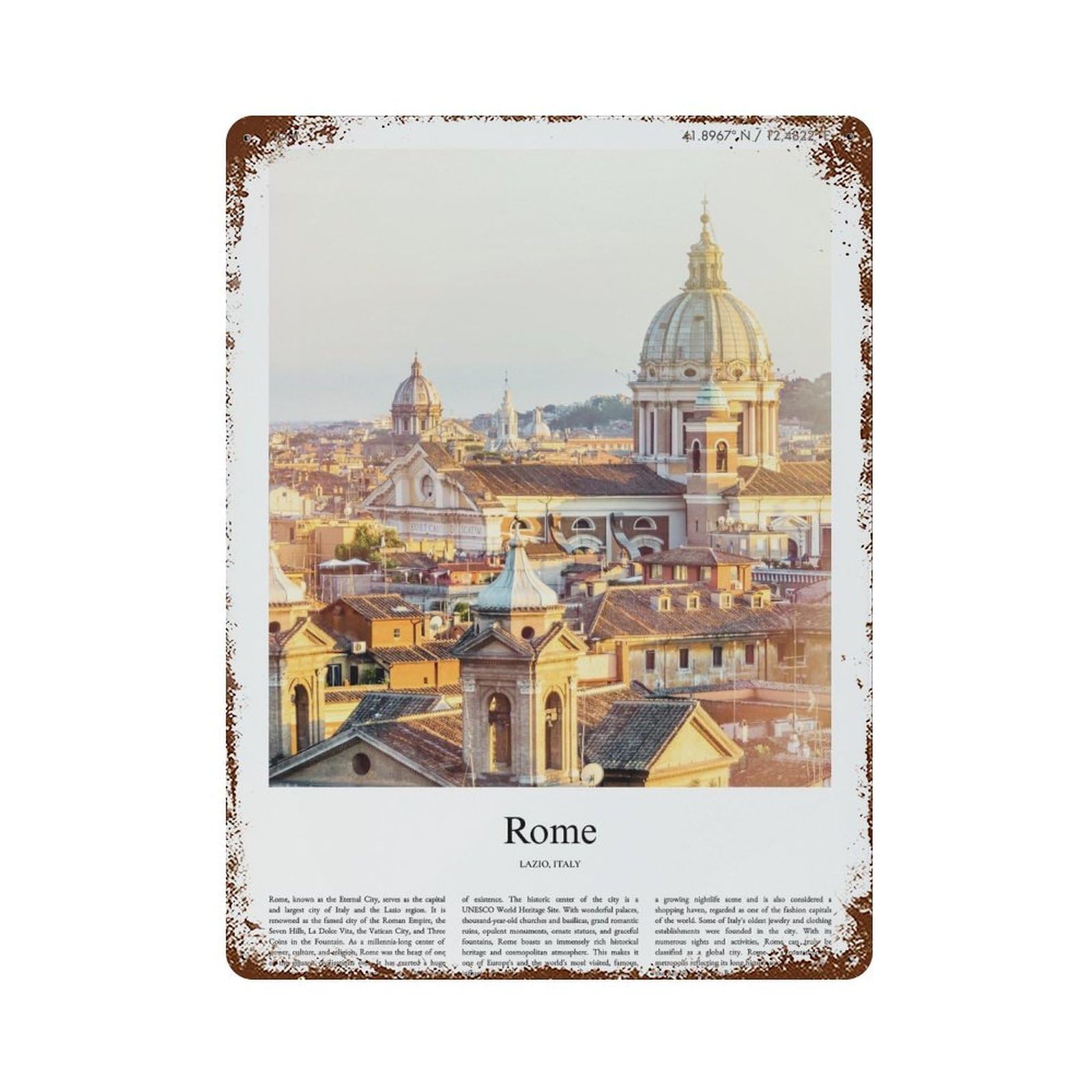 xiaoxiaoshen Rome Lazio, Italy City Scenery Wall Decor Art Metal Tin Poster Modern Home Decor Art Home Bar Shop Decorations Vintage Sign 40x30cm