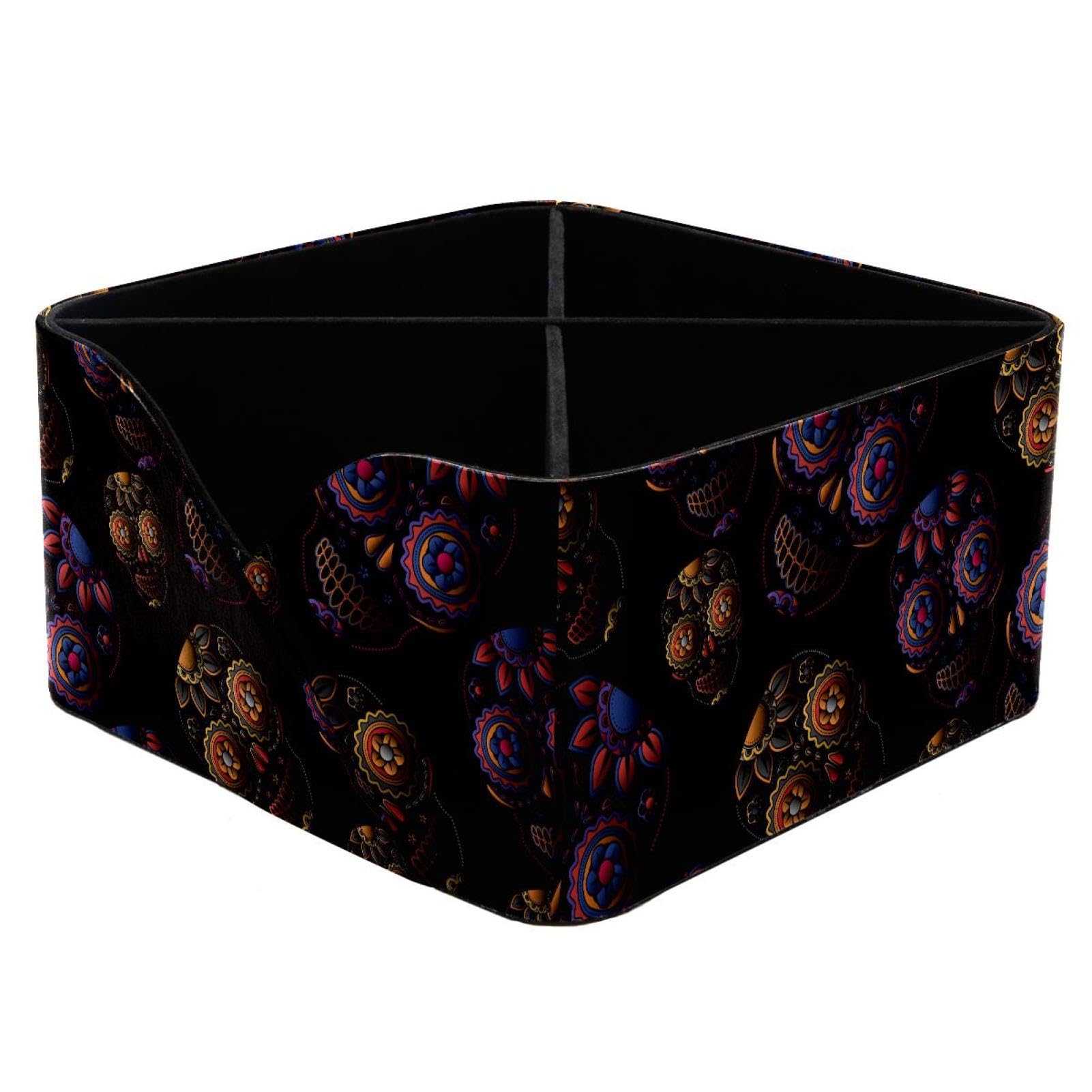 KengjuTesu Suger Skull Colorful Black Desktop Organizer Pen Holder, Rectangular Pencil Cup for Office, Study and Makeup Stations