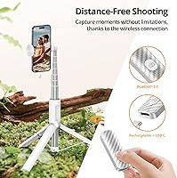 Vista 4 de ATUMTEK Trípode selfie stick de 62 pulgadas, trípode extensible de aluminio con control remoto Bluetooth recargable, compatible con teléfonos