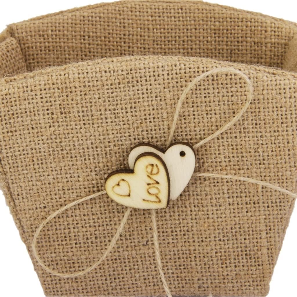 Wedding Basket Hessian Burlap Flower Girl With Wood Heart Rustic Ceremony for Party Decoration