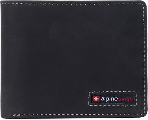 Alpine Swiss Connor - Cartera plegable ejecutiva Pasajero de negocios para hombres Cuero de primera calidad Ventanas de identificación doble