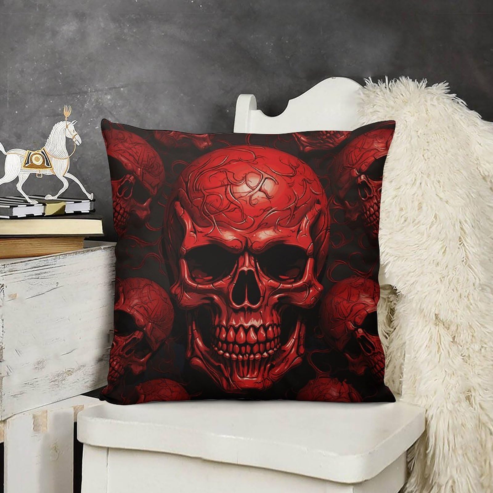 FodPand Boho Farmhouse Red Skulls Pillow Covers with Hidden Zipper 12x12 Soft Plush Cushion Cover Decorative Throw Pillow Cases for Couch Bed Sofa Living Room Indoor Outdoor Home Decor