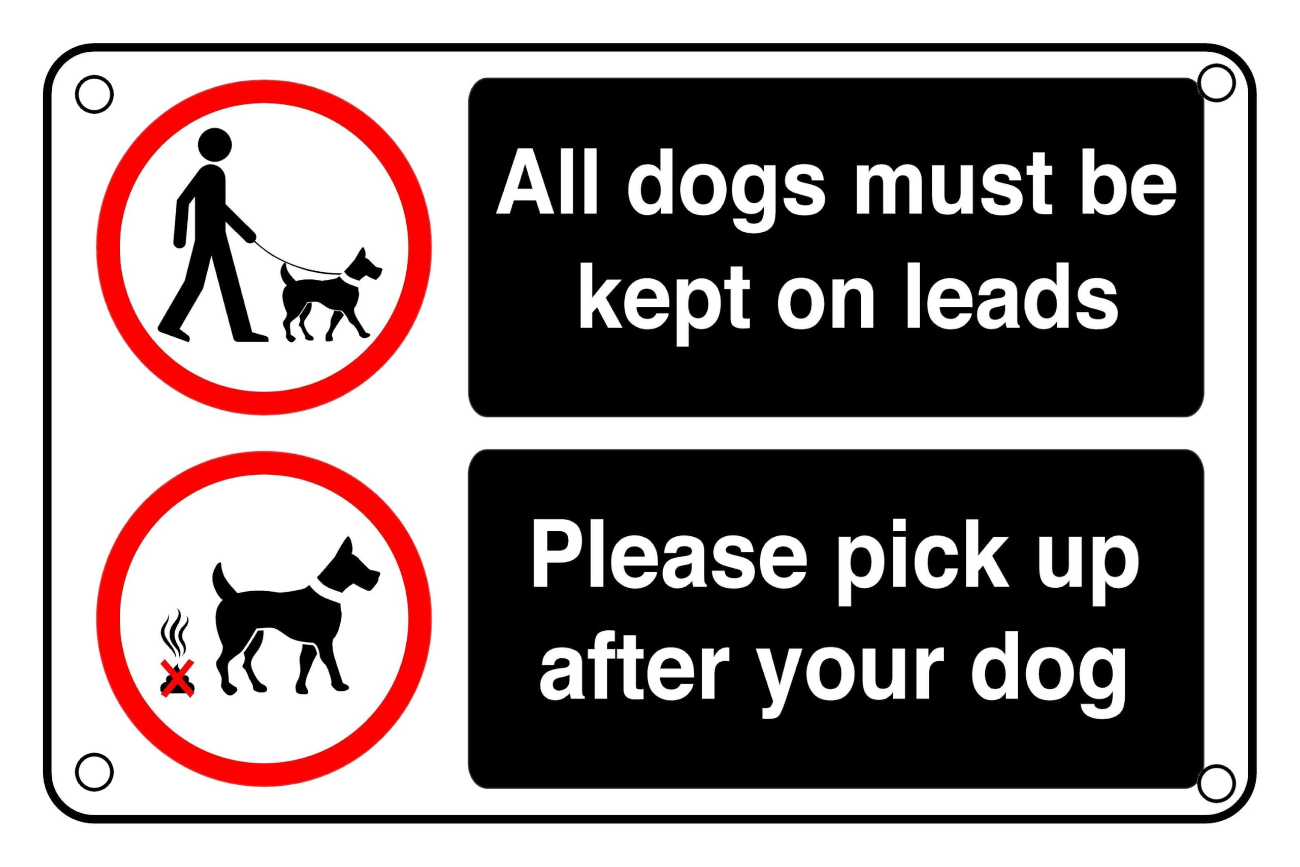 All Dogs Must Be Kept On Leads Pick Up After Your Dog Sign - Pre-Drilled 3mm Aluminium Dibond, Heavy-Duty Weatherproof (400 x 300mm)