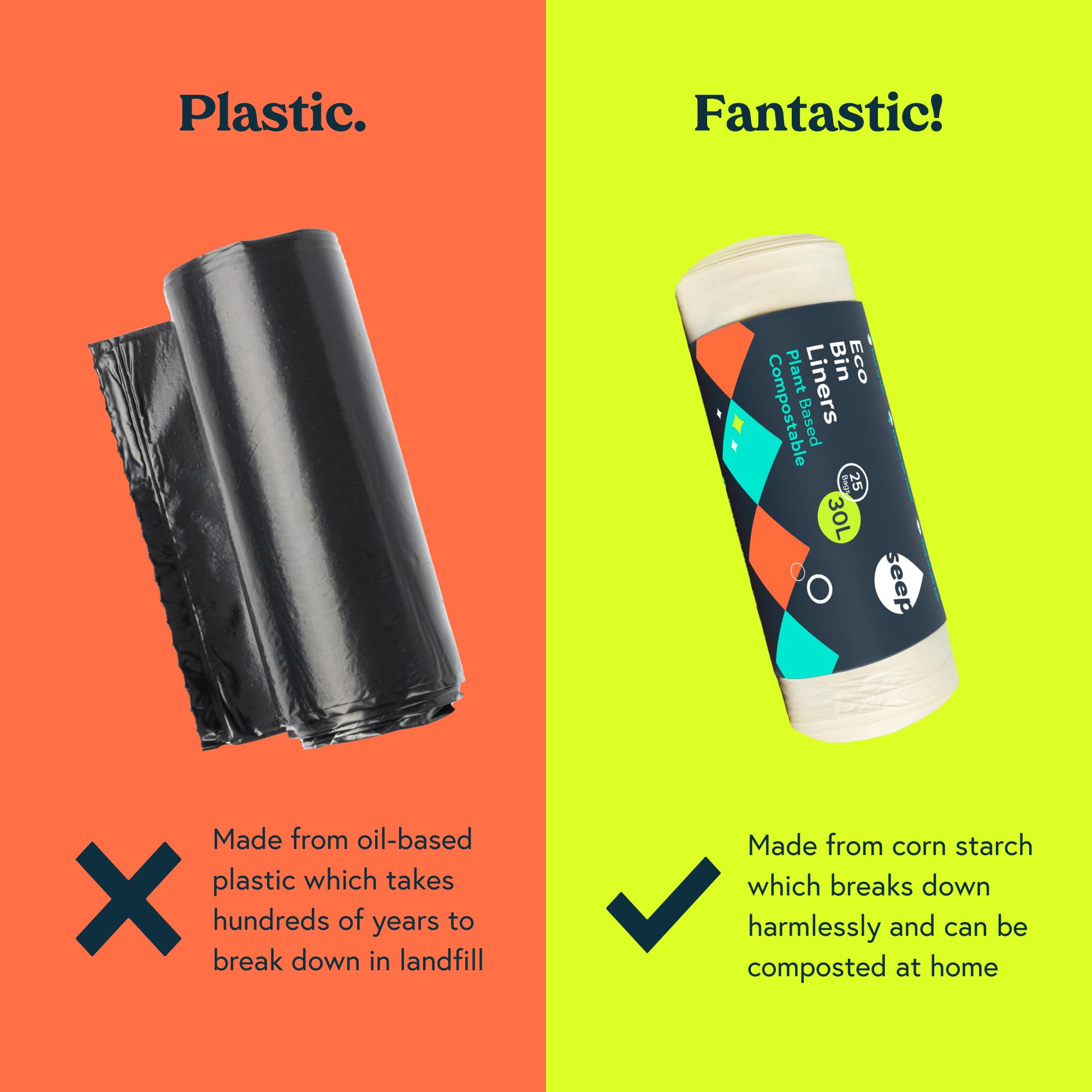 SEEP Bolsas de basura compostables de 30 litros, 10 bolsas de 75 bolsas – Bolsas de basura ecológicas de 30 L – Bolsas de basura grandes – Bolsas de basura transparentes biodegradables de 30 L | 10
