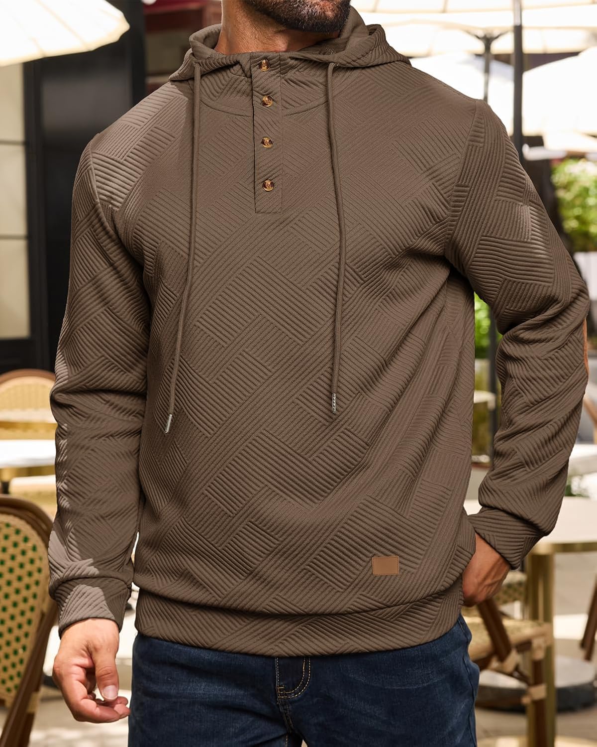 Ryehack Men's Hoodies Pullover Casual Long Sleeve Stand Collar Button Pullover Sweatshirts Color Block Pullover - Image 2