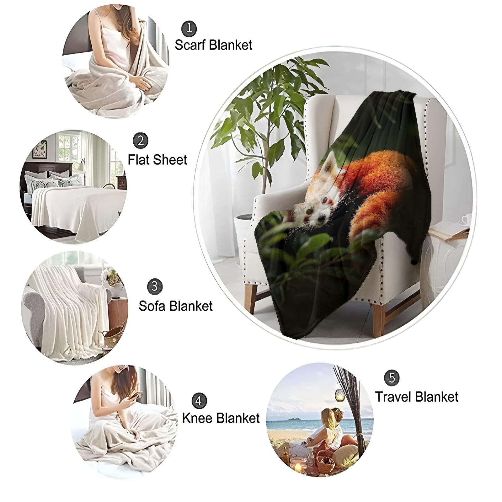 Plaid Couverture Polaire Panda Roux Animal 180x200 cm Couverture Polaire en Microfibre Douce, Couverture en Peluche Chaude et Confortable pour Canapé ou Lit