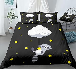 REALIN Cute Raccoon Bedding Cartoon Raccoon Animal Duvet Cover Set Girl Boy Kids Bed Sets 2/3/4PCS Quilt Covers/Sheets/Pillow Shams,Twin/Full/Queen/King (C,Full-200x229cm-4PCS)