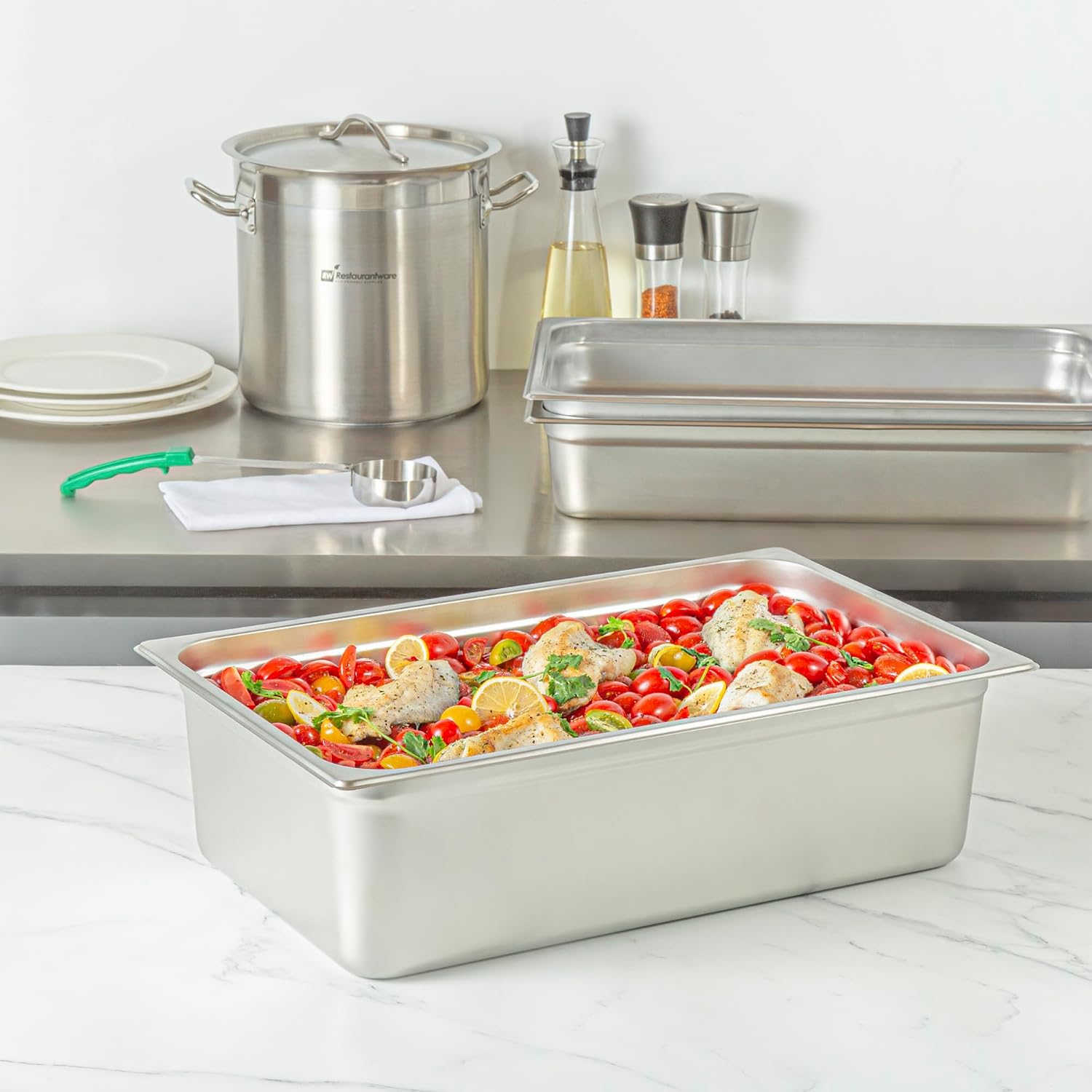 Restaurantware-Kitchen Tek Full Size Steam Table Pan, 1 Anti-Jam Steam Pan - Lid Sold Separately, 6â€ Deep, 24 Gauge Stainless Steel, Freezable, For Catering Event And Party