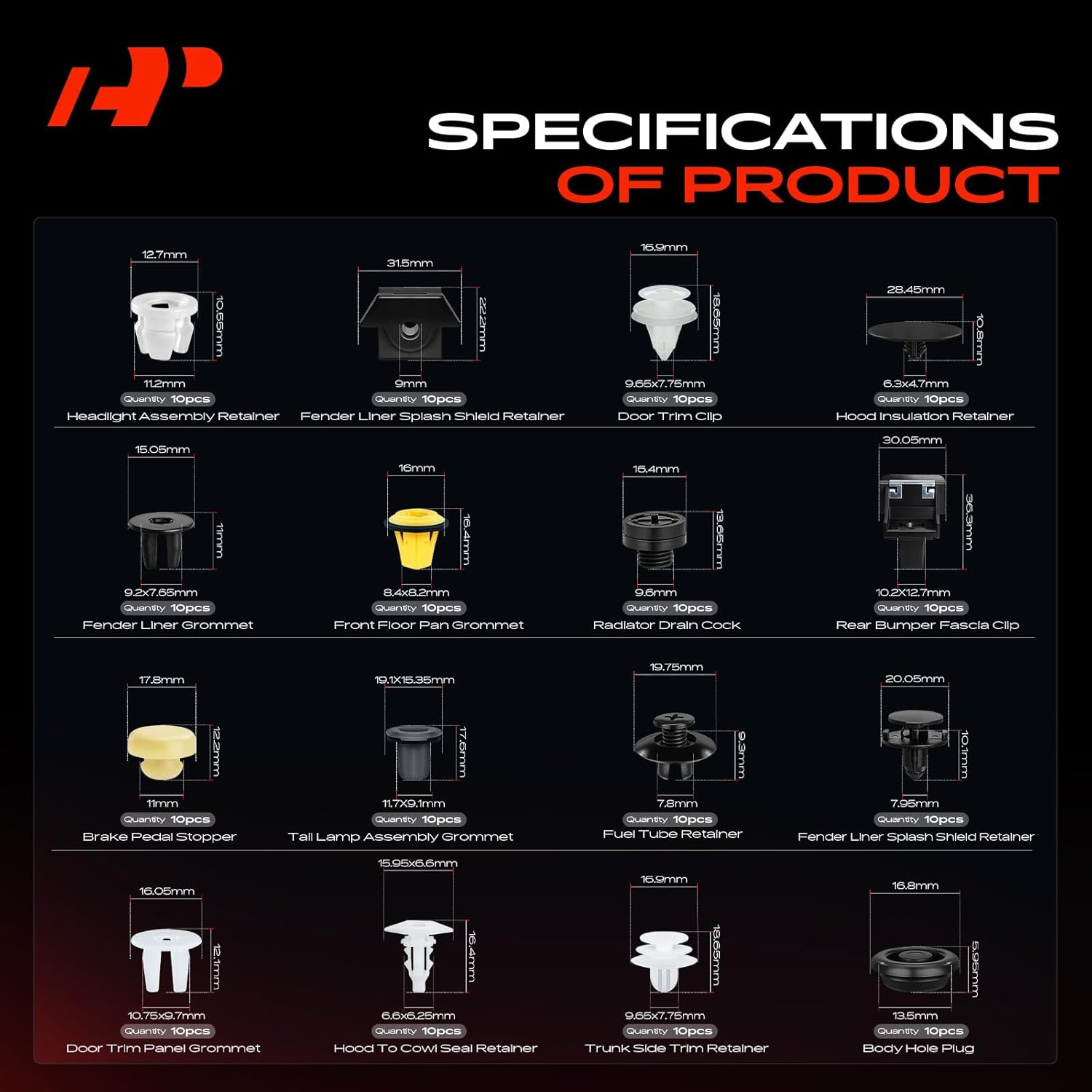 A-Premium 250PCS Bumper Retainer Clips Plastic Rivets Push Retainer Kit 25 Sizes 47.52oz Door Trim Panel Fender Hood Clips Compatible with Nissan Pathfinder 1996-2004, w/Removal Tool