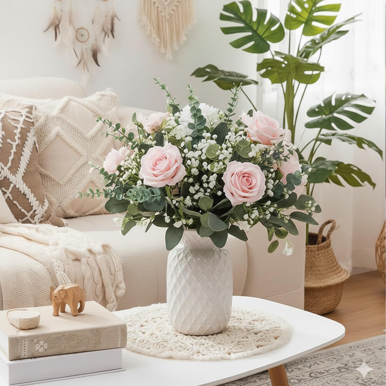 HUAHUA 140 foglie di eucalipto artificiali, 5 tipi misti, foglie di eucalipto finte, per bouquet fai da te, centrotavola, composizioni floreali, decorazioni per la casa e matrimoni