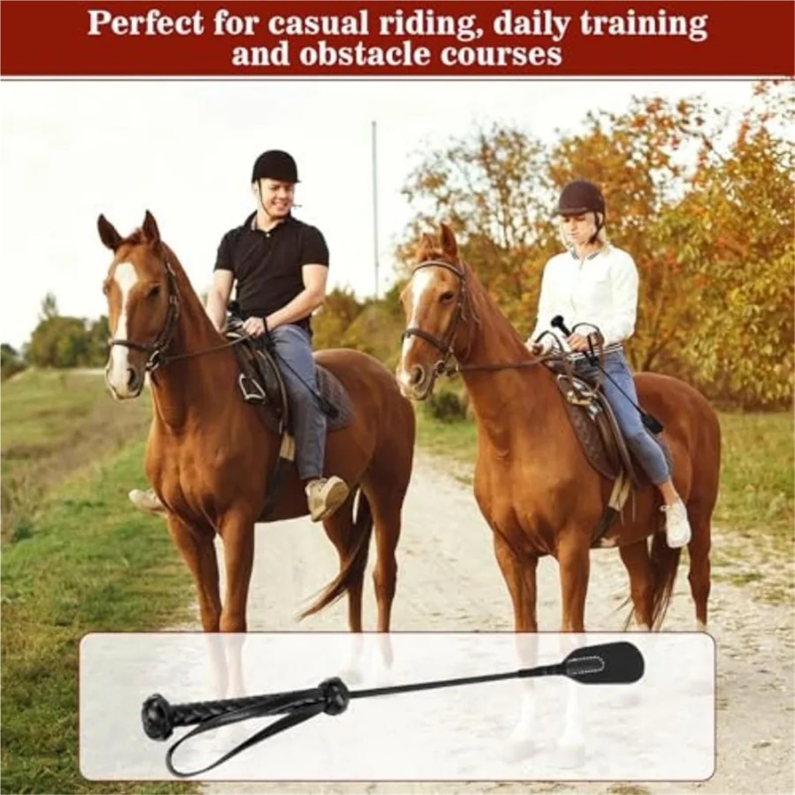 Fusta Caballo Fusta de equitación 18 Pulgadas for Caballo, Cuero PU for Deportes ecuestres, Negro