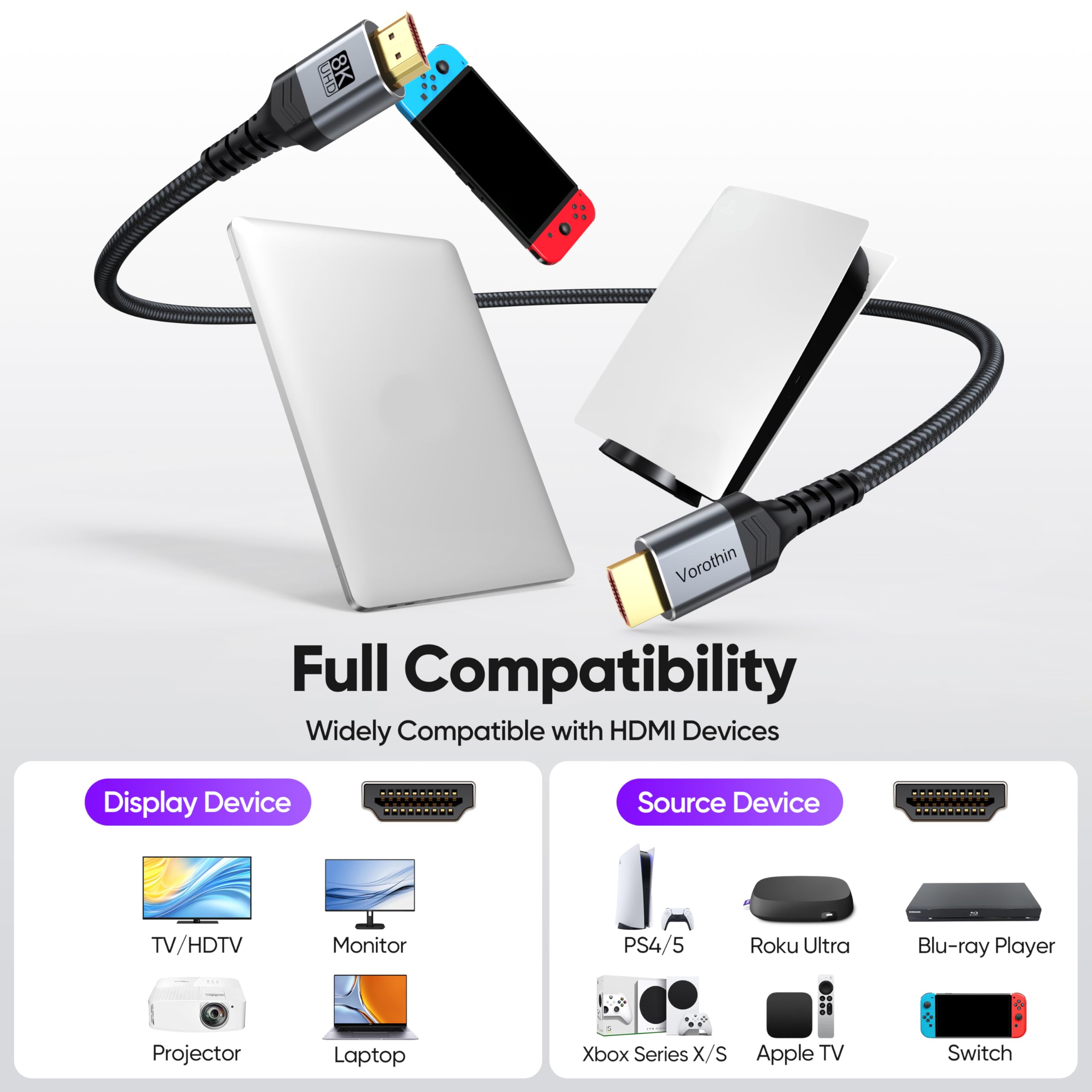 Confezione da 10 cavi HDMI 2.1 da 8 K, 3 m, cavo HDMI lungo Multipack, cavi HDMI eARC ad alta velocità da 48 Gbps, 4K a 144 Hz 8K a 60 Hz, HDR10, eARC, HDCP per computer, monitor, HDTV, TV, Soundbar