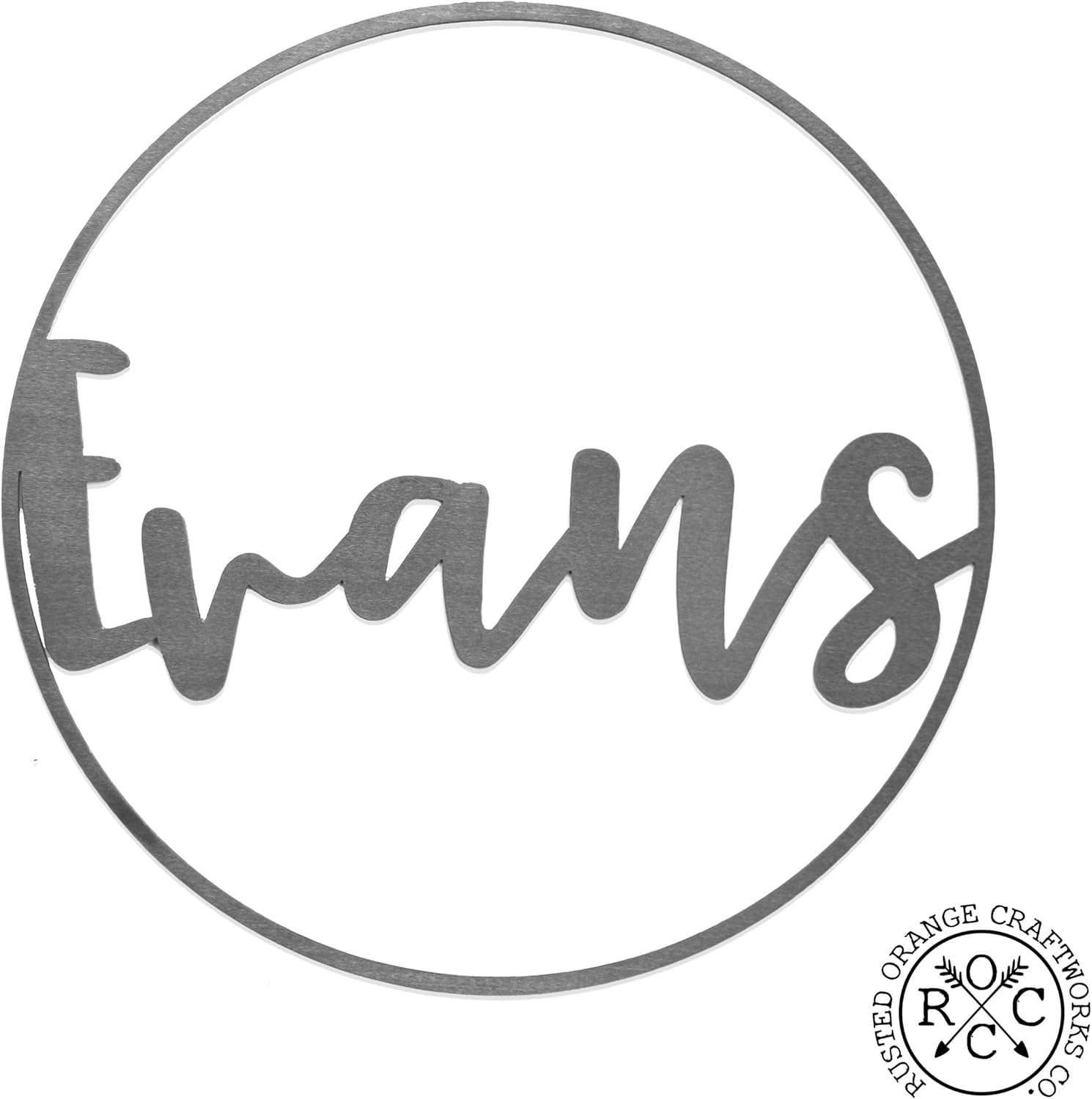 Personalized Open Script Metal Sign – 15” Circle Custom Name Sign with Handwriting Script | Wreath Accent Wall Decor | Made in USA