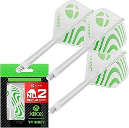 Target Darts Xbox K-Flex Volo e Albero Sistema, Verde e Bianco | N. 2 / N. 6 Kflex – Corto (19mm), Intermedio (26mm), e Medio (33mm) Tutto in Uno K Flex Voli e Alberi