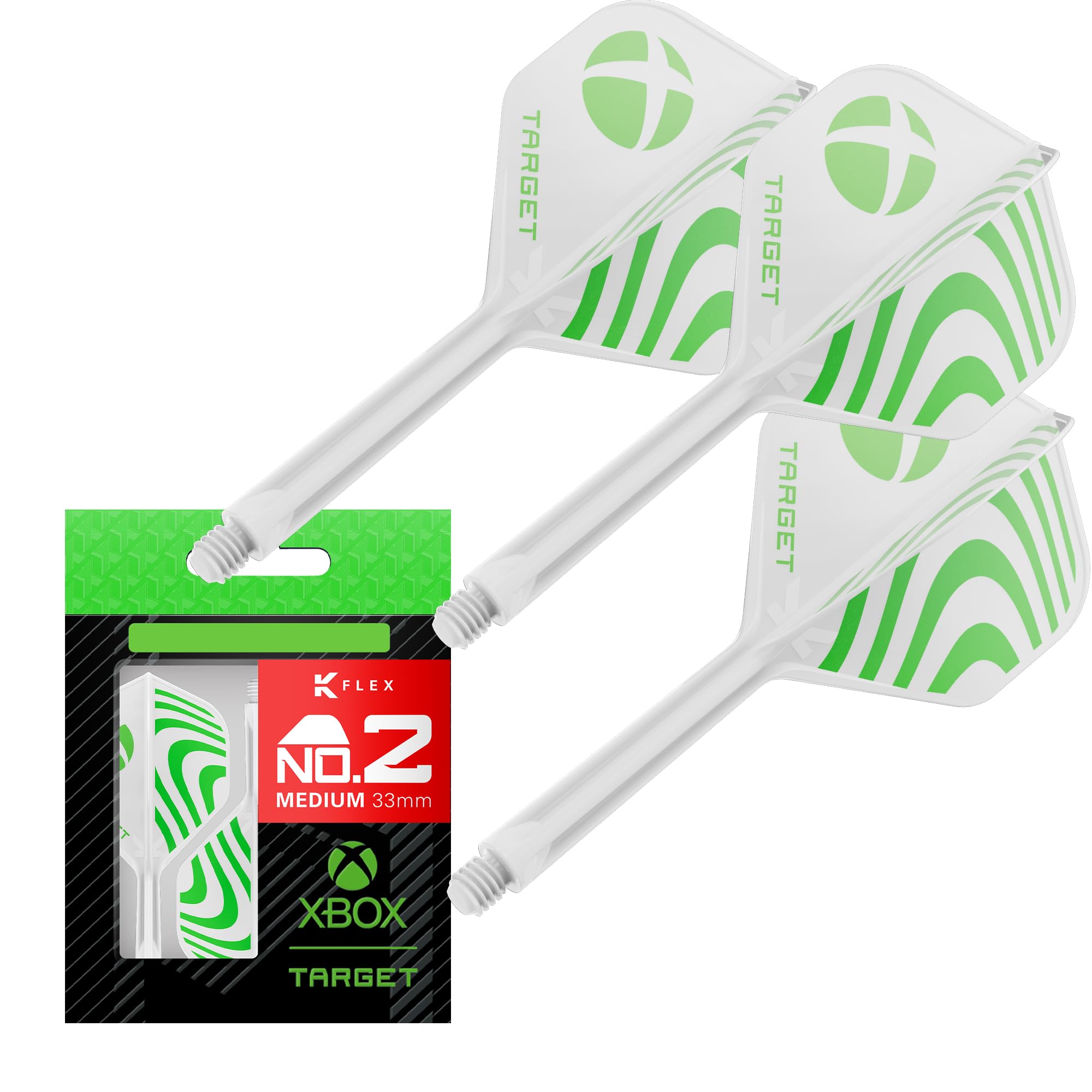 Target Darts Xbox K-Flex Volo e Albero Sistema, Verde e Bianco | N. 2 / N. 6 Kflex – Corto (19mm), Intermedio (26mm), e Medio (33mm) Tutto in Uno K Flex Voli e Alberi - 1