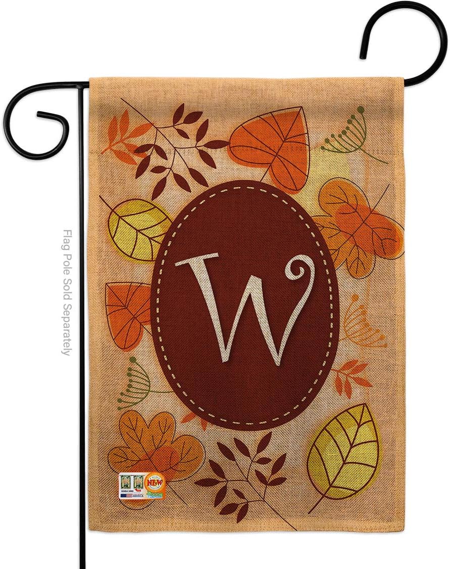 Autumn W Initial Burlap Garden Flag Monogram Falltime Harvest Scarecrow Pumkins Sunflower Leaves Season Autumntime Gathering Small Decorative Gift Yard House Banner Double-Sided Made In USA 13 X 18.5
