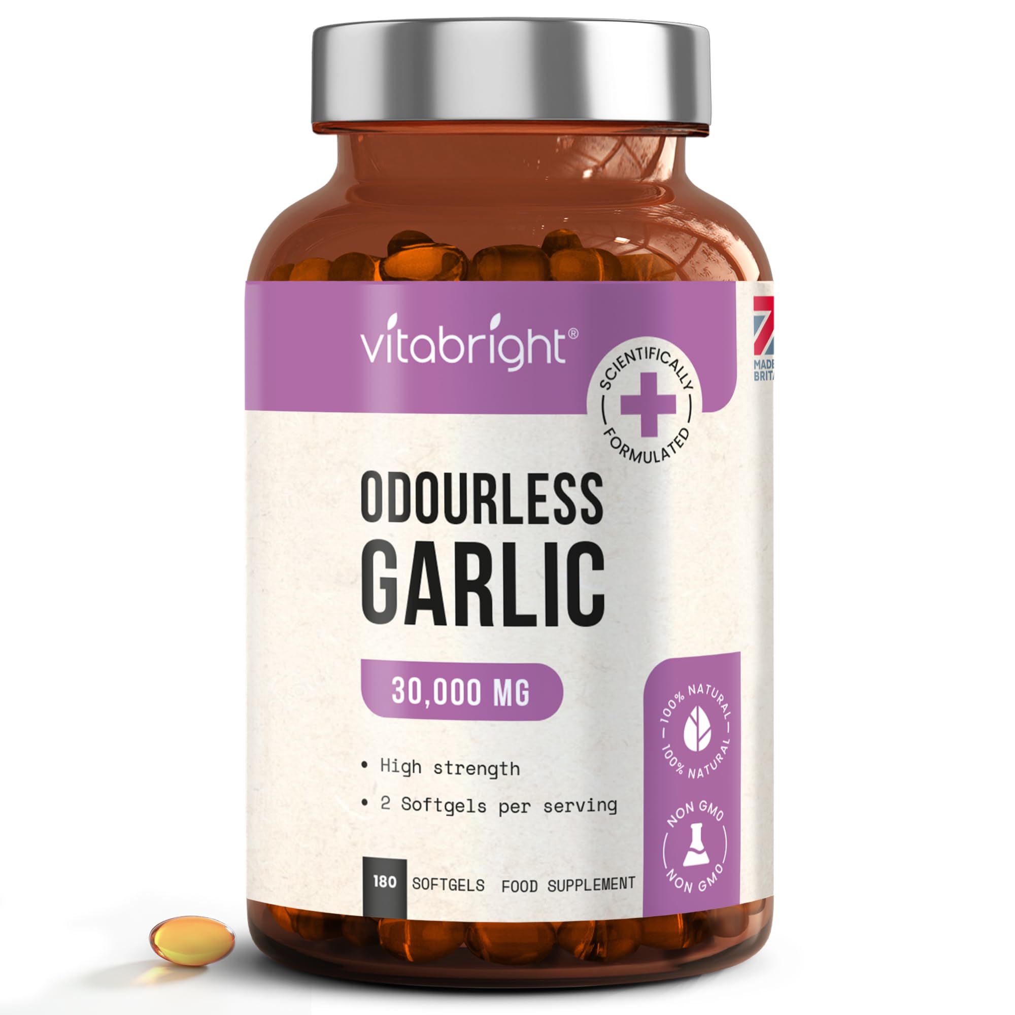 Odourless Garlic Capsules High Strength | 30,000mg | 180 Capsules | 2 A Day | Garlic Tablets for Adults | Odourless Extract Supplement | High Allicin Pearls for Women & Men