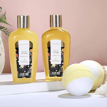 Bath Gift Sets for Women - 15 Pcs Tahiti Island Spa Baskets, Beauty Bath and Body Birthday Mothers Day Gifts for Mom