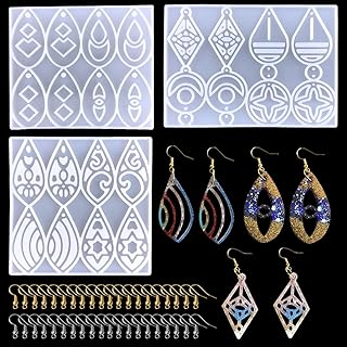 Koonafy ペンダント シリコンモールド 12種 ３個セット uvレジン イヤリング キーホルダー ピアス付き 雫形 菱形 丸形 六角星 透かし編み レジン型 装飾品 ソフトモールド 型 ハンドメイド おしゃれ DIY手作り 透明 抜き型 (イヤリング型１２種)