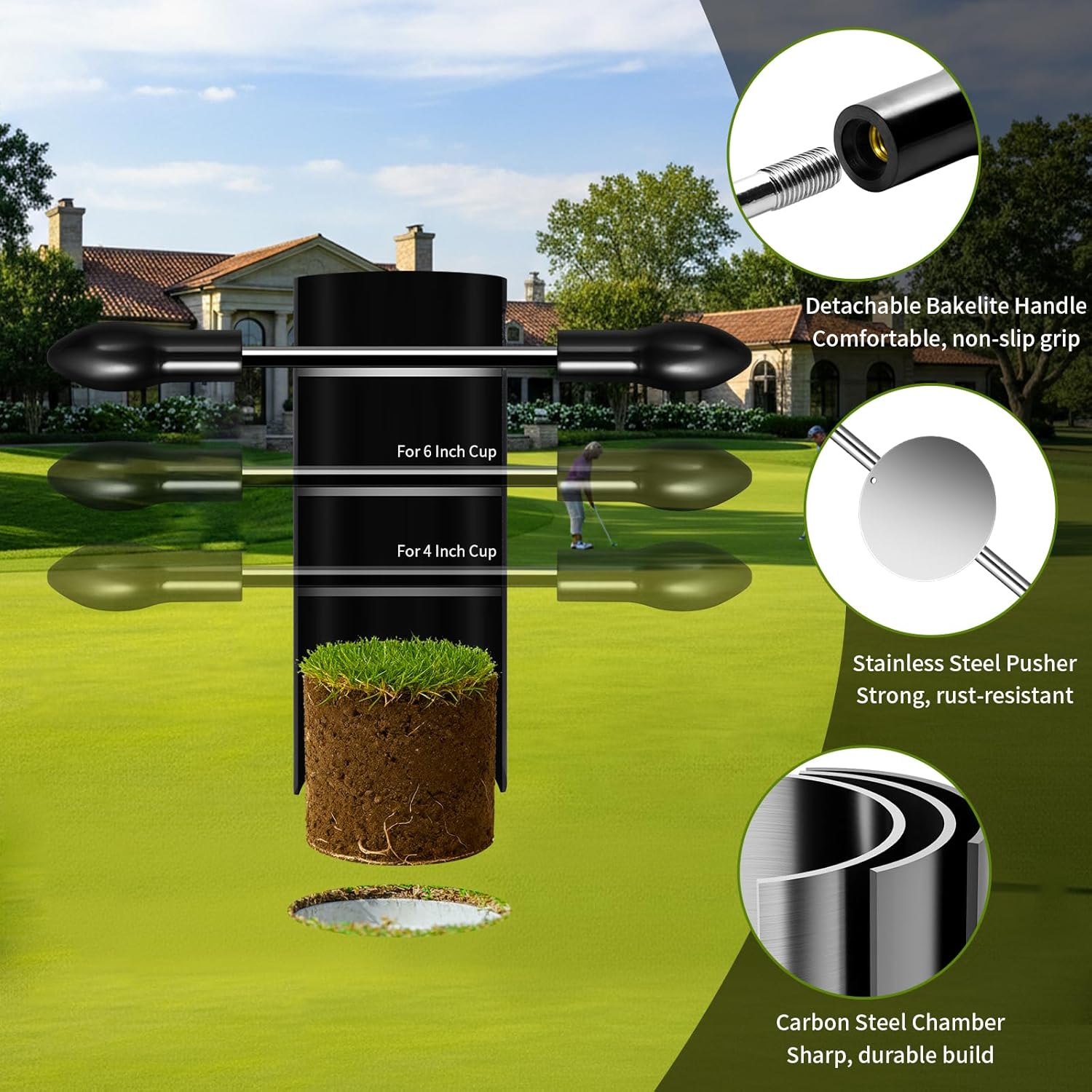 Updated Portable-Golf-Hole-Cutter-Tool, Ergonomic Design for Easy Cutting, USGA Standard 4" & 6" Hole Sizes, Golf Hole Digger for Backyard, Garden, Lawn, Golf Putting Green Practice, Golf Party