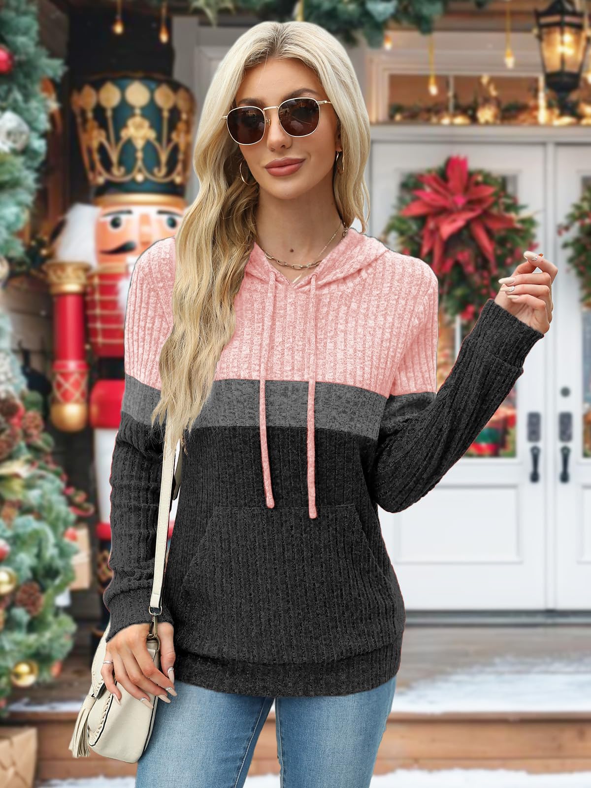 DUOEASE Sweat Femme Chic Elegant Pull Femme avec Poche Decontracte Hoodie Top Manches Longues Automne Haut