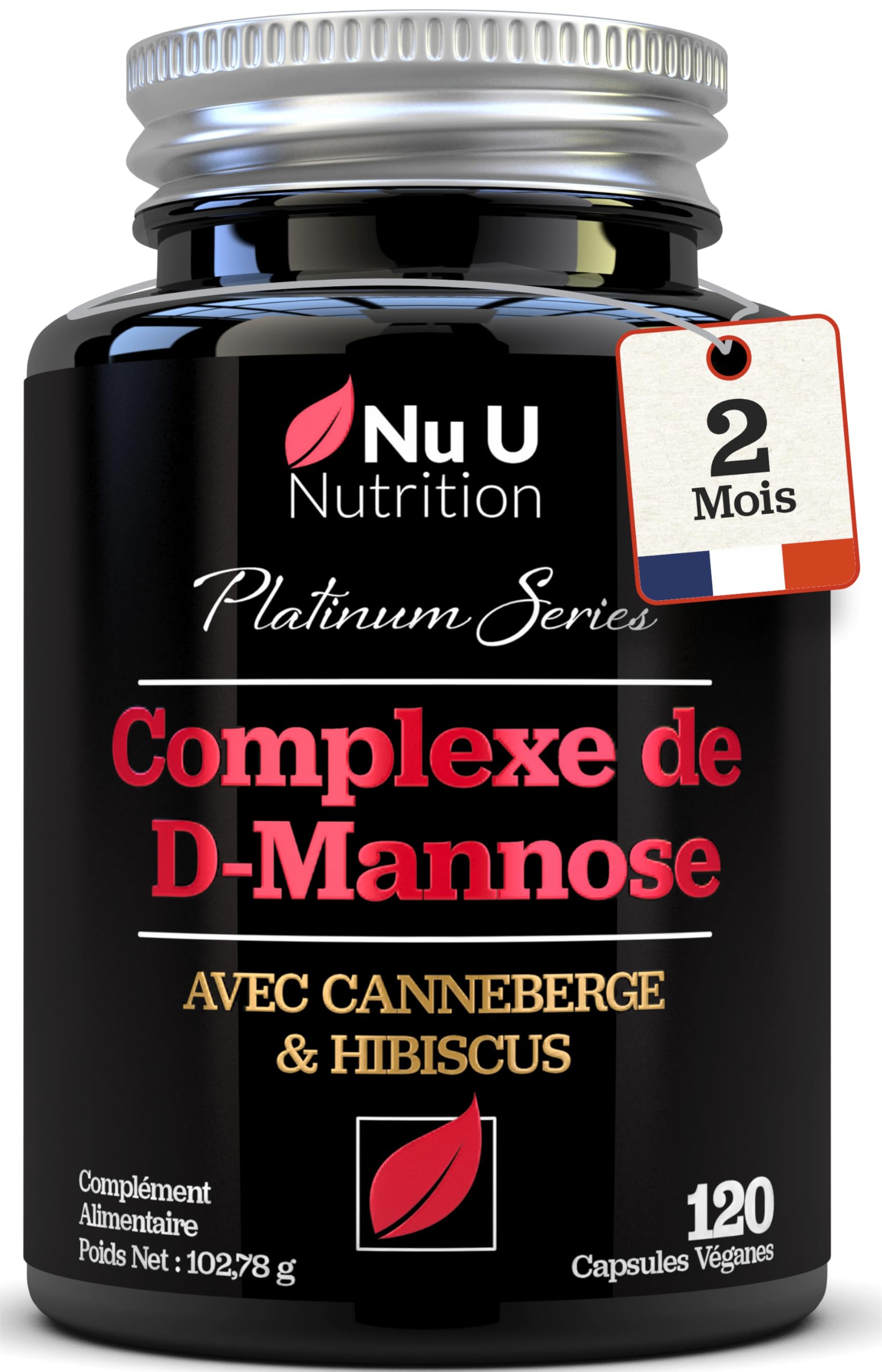 D-Mannose - 120 Capsules Véganes - Complexe 3 en 1 avec Extraits de Canneberge et d'Hibiscus - Soutien Naturel pour les Femmes - Fabriqué en Europe - Nu U Nutrition