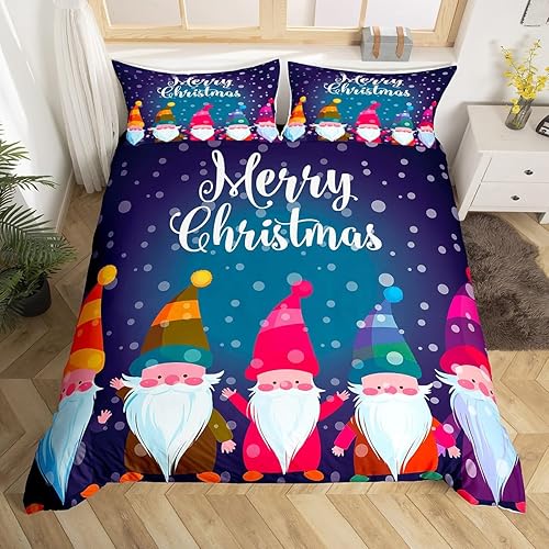Miniatura 19 de Juego de funda de edredón de gnomos de Papá Noel escandinavos de Navidad, funda de edredón de Papá Noel para niños y niñas, funda de edredón de