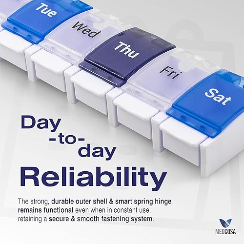 Miniatura 4 de Medcosa Pastillero de 7 días  Adiós a las pastillas derramadas  Organizador semanal de medicina  Caja de suplementos con 7 compartimentos