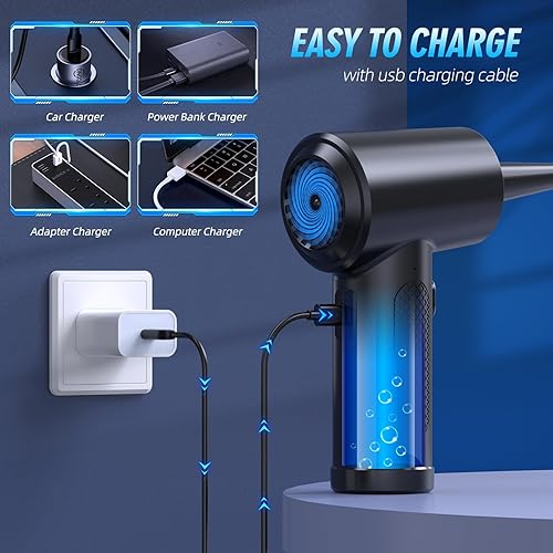 Miniatura 7 de Achsan - Potente plumero de aire comprimido para limpieza profunda, limpiador de teclado para limpieza de oficina, PC, recargable, 3 velocidades,