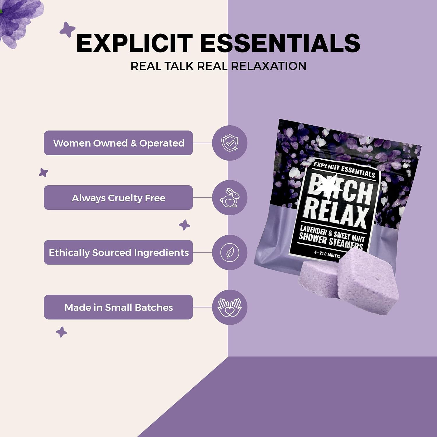 Explicit Essentials B Relax Shower Steamers | Lavender Mint Aromatherapy Shower Steamers for Relaxation & Stress Relief | Spa Shower Gift for Self-Care, Birthdays & Holidays image 4