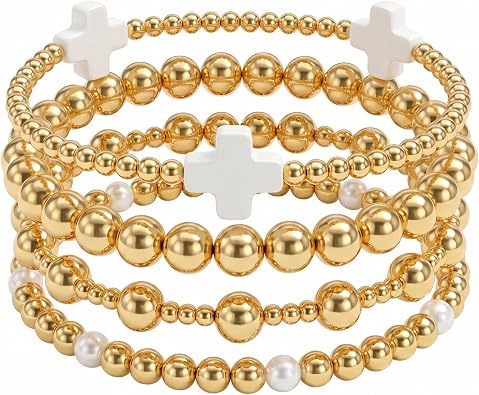 Chunky Gold Bracelets for Women Set 14k Plated Gold Bracelet Stack Trendy Dainty Adjustable Waterproof Bangles Jewelry Gifts