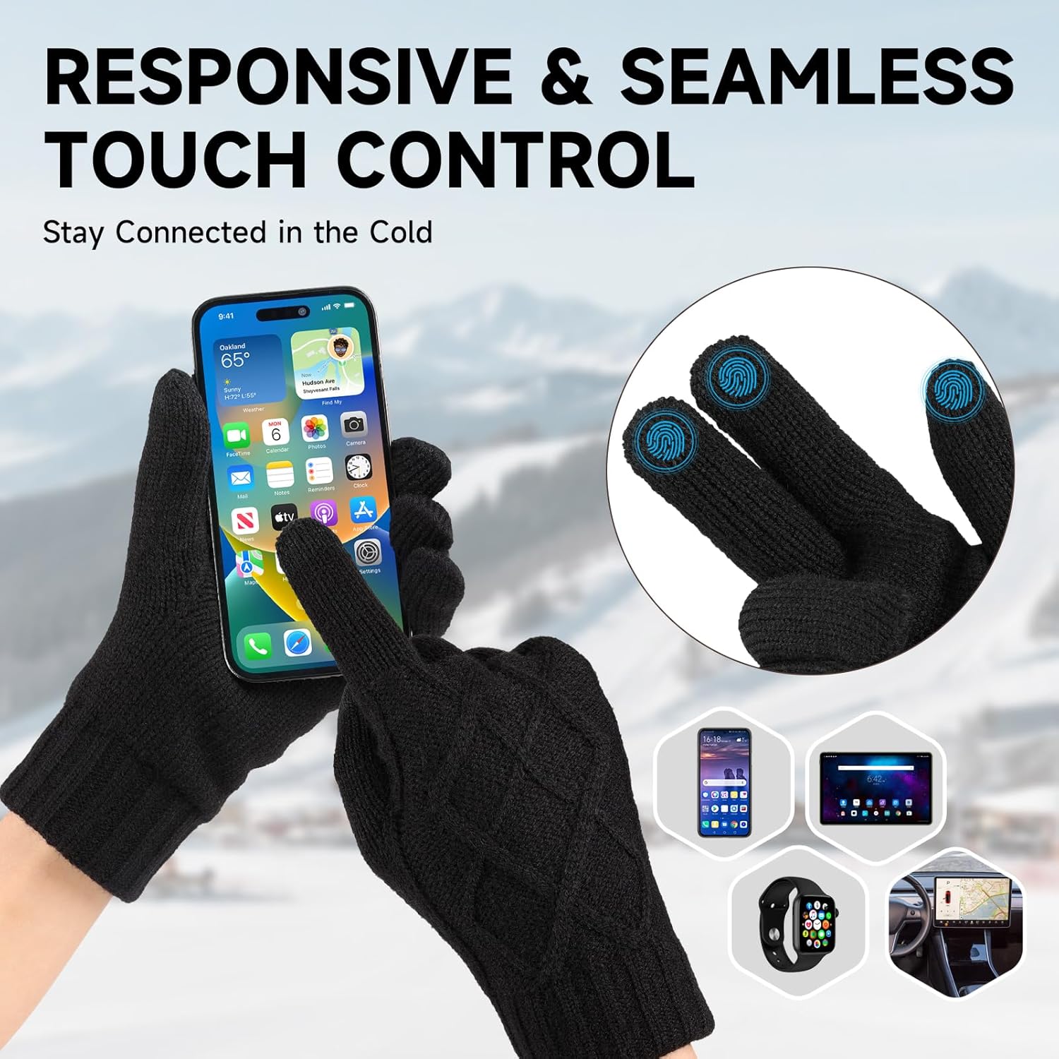 Braventure Winter Gloves Beanie Hat Set: Women Men Warm Fleece Windproof Touchscreen Gloves Skull Cap Set for Cold Weather - Image 3