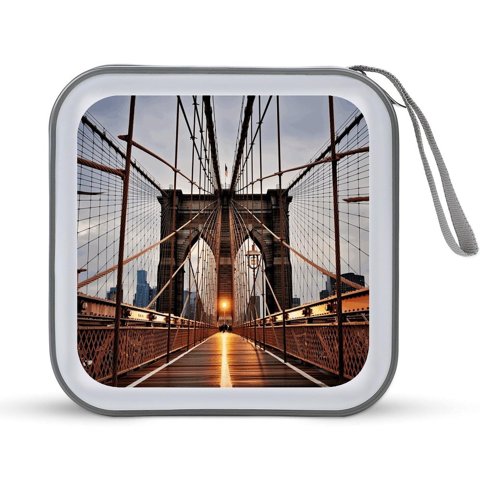 FekiLoot Photo of Brooklyn Bridge CD Case 40 Capacity DVD Case Holder Hard Plastic DVD Disc Storage Binder for Car Portable Zipper Disc Storage Organizer Wallet Bag for Home Travel