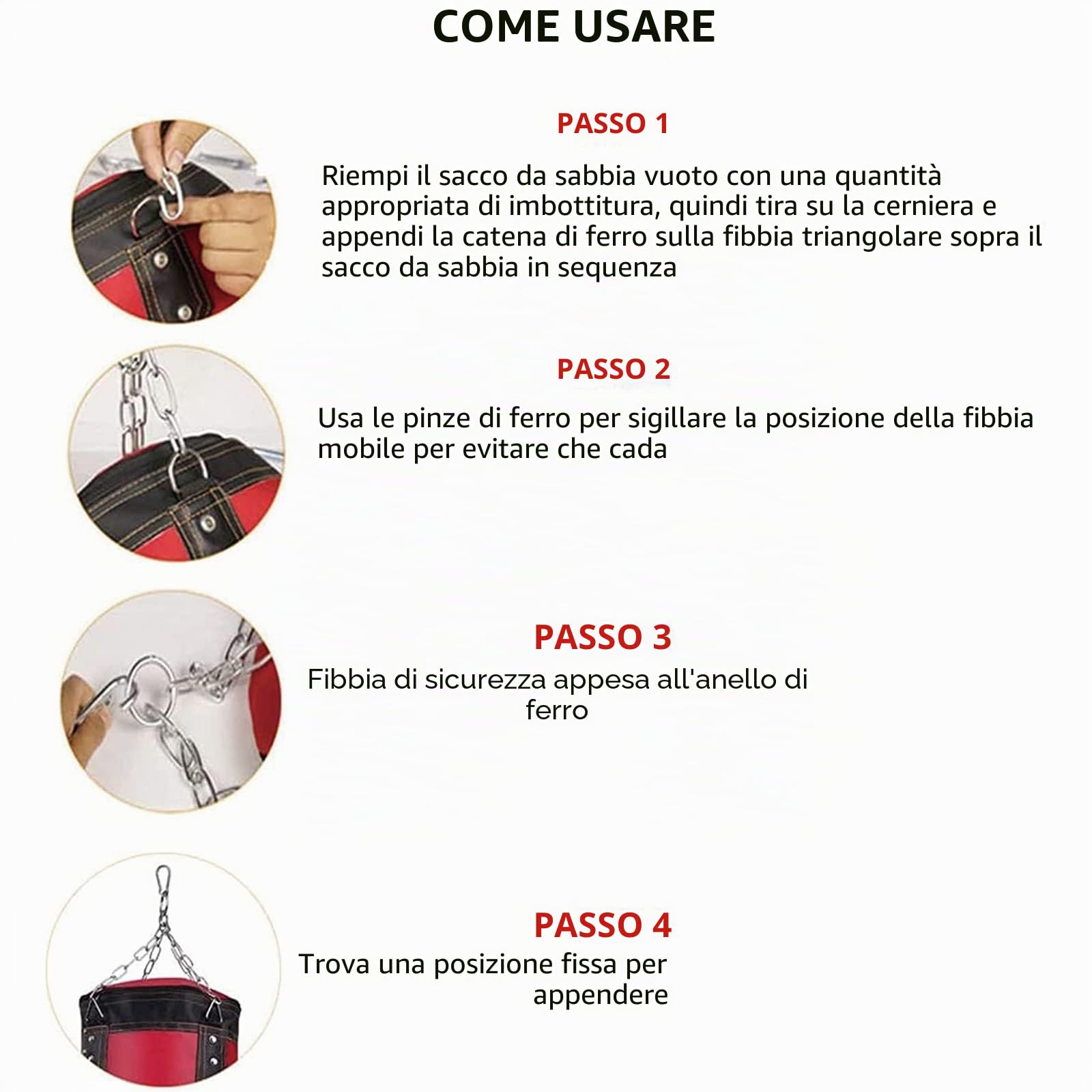 Sacco da boxe pesante per adulti, giovani, bambini, sacco da boxe per interni/giardino, con guanti, catena, gancio da soffitto per MMA, kickboxing, karate (non riempito)