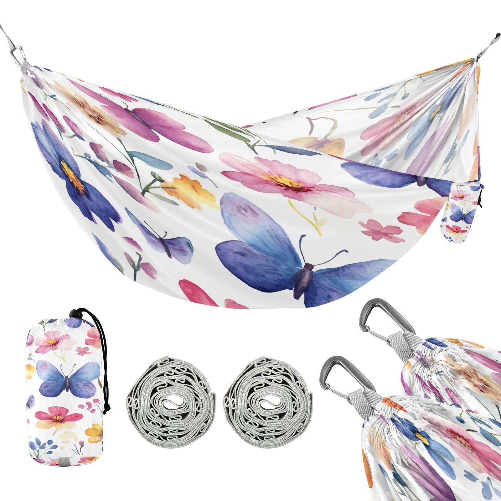 ATTX Watercolor Wild Flowers Camping Hammock - Lightweight & Portable Hammocks, Heavy Duty 330lbs Capacity for Indoor, Hiking, Backpacking, Travel, Backyard, Beach#598