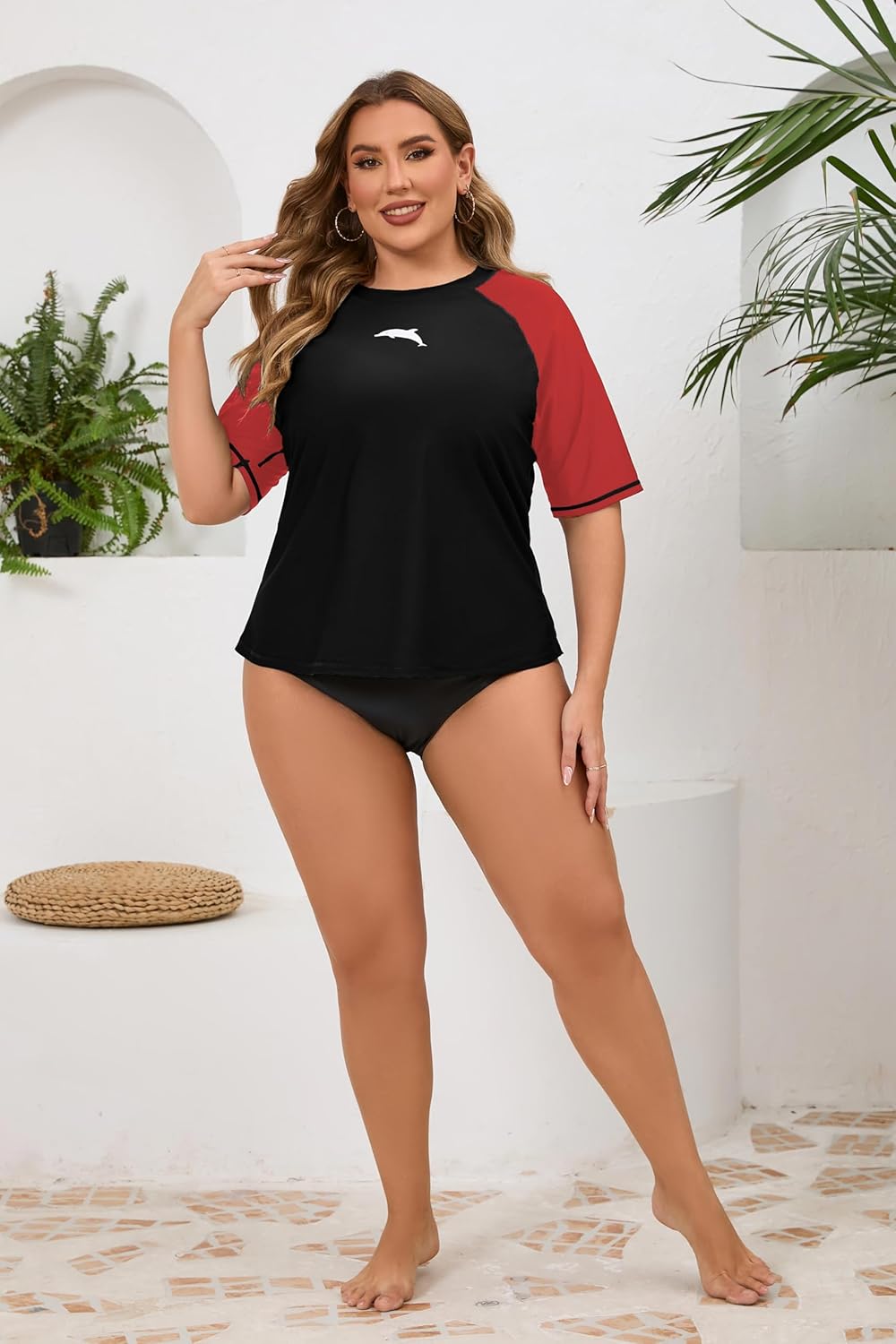 Halcurt Women's Plus Size Rash Guard Short Sleeve Swim Shirts Loose Fit UPF50+ Sun Protection Swimsuit Top Only - Image 5