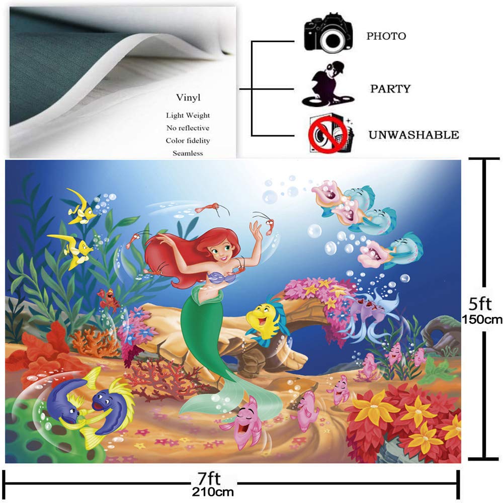 Avezano Toile de fond pour fête d'anniversaire - Motif sirène sous la mer - 2,4 x 1,8 m Avezano Toile de fond pour fête d'anniversaire - Motif sirène sous la mer - 2,4 x 1,8 m