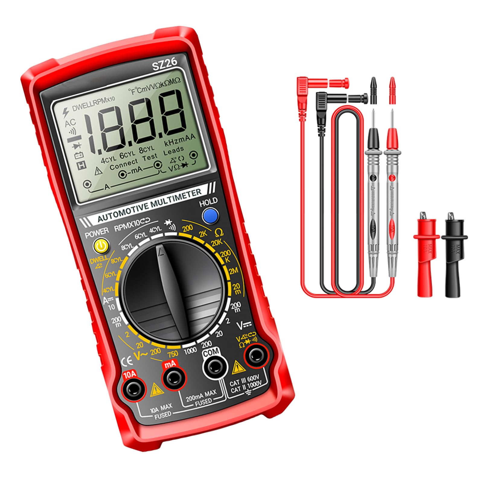 SZ26 Multitester Digital Tester with Data Hold Auto Off Diode Buzzer Testing Tool 1999 Counts Multimeter Accurate Data Reading