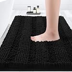 Striped Teal Blue Bathroom Rug Set 3 Pieces Ultra Soft, Non Slip Chenille Toilet Mat, Absorbent Plush Shaggy Bath Mats for Bathroom, Bedroom, Kitchen