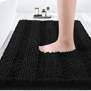 Amazon.com: ACCUMTEK Striped Black Bathroom Rug Mat 32"x20" Ultra Soft ...