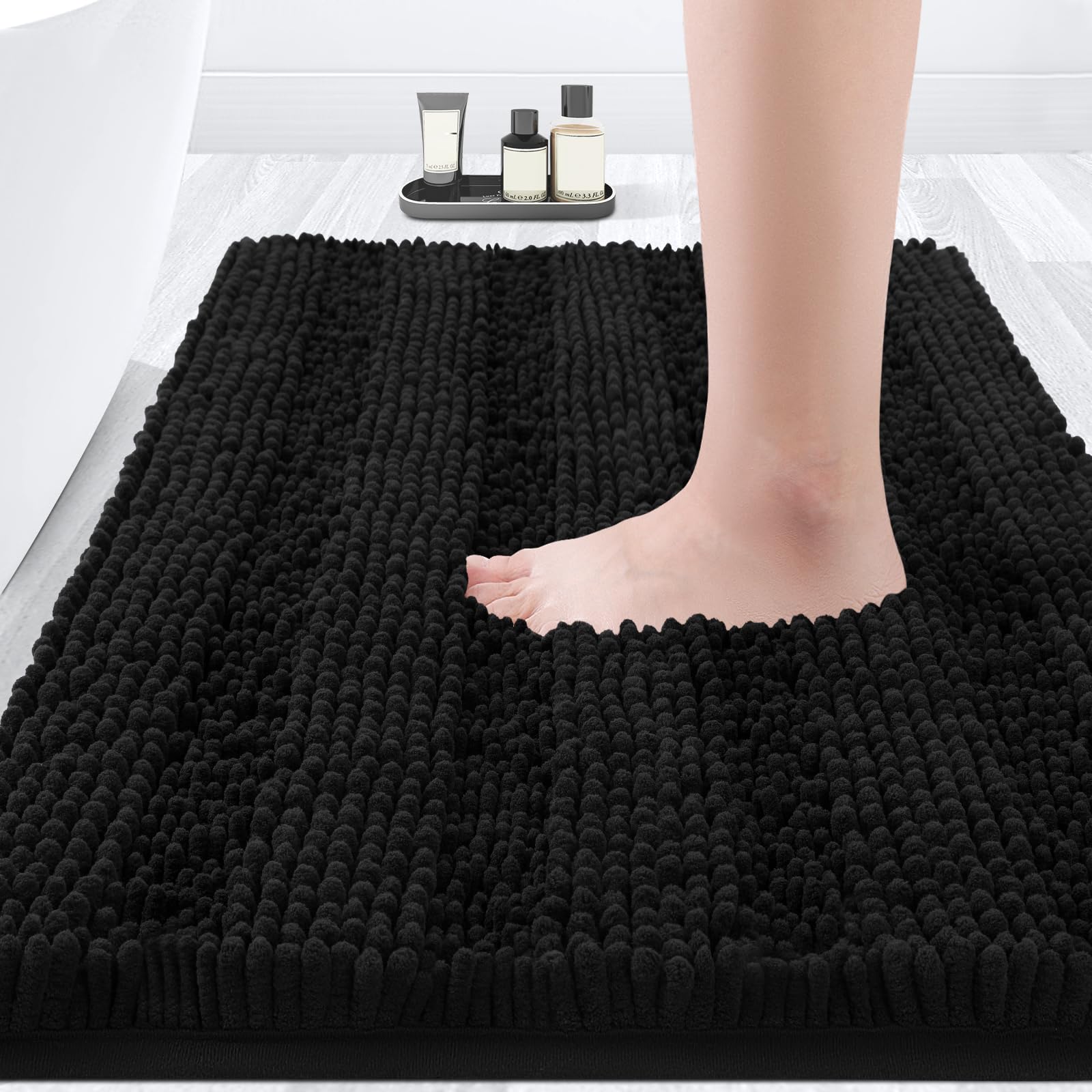 ACCUMTEK Striped Black Bathroom Rug Mat 24