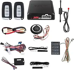 EASYGUARD EC002-K-NS Kit de alarme inteligente para carro com entrada sem chave passiva, trava automática, destrava automaticamente a porta do carro, inicialização remota, botão de partida e sensor de choque com senha de toque