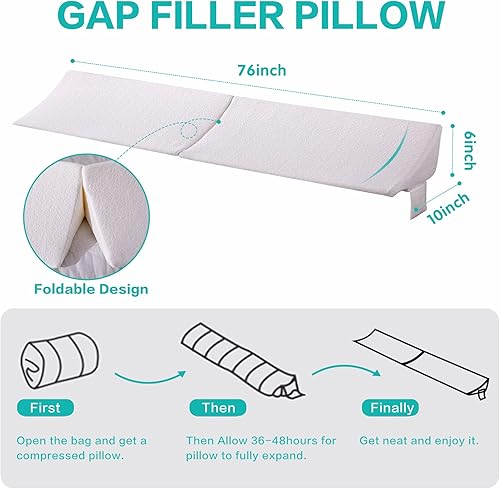 Miniatura 6 de SLIGUY Almohada de cuña para cama de tamaño matrimonial, almohada para cabecero, relleno de espacio de cuña, rellena el espacio (0-7 pulgadas) entre