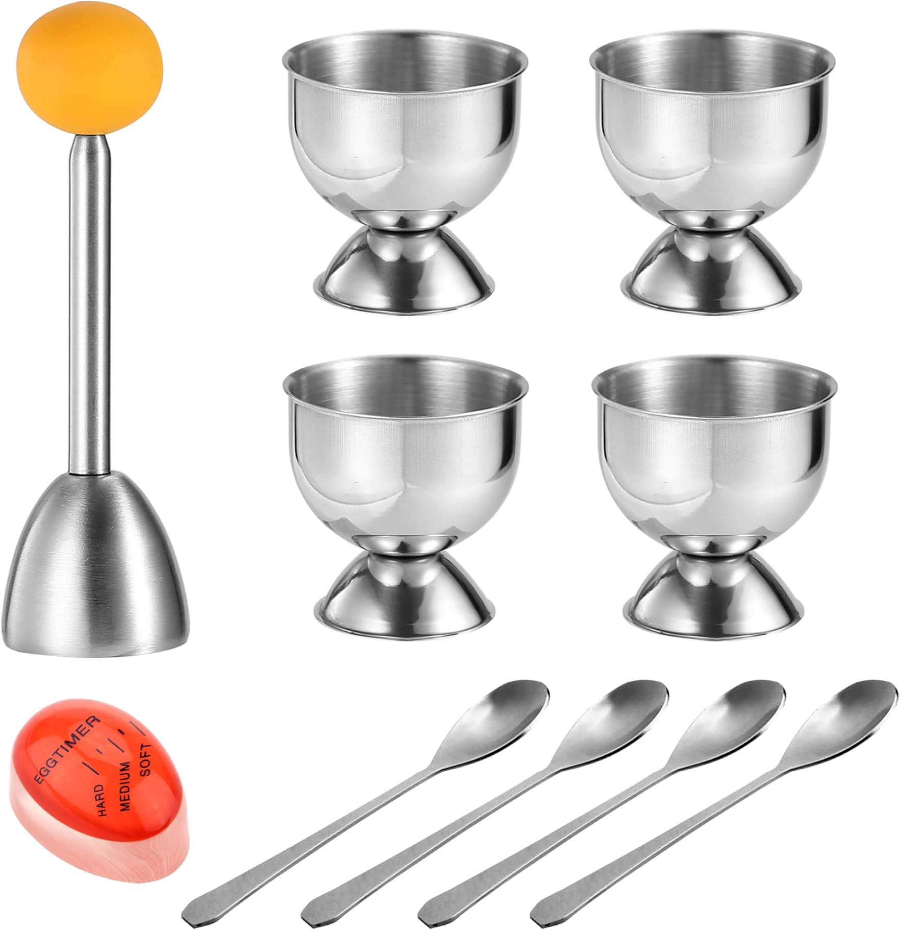 MOLFUJ Egg Cups for Soft Boiled Eggs with Spoons, Egg Cracker Topper Set with Egg Timer, Perfect Hard Boiled Egg Holder Cutter Tool for Breakfast